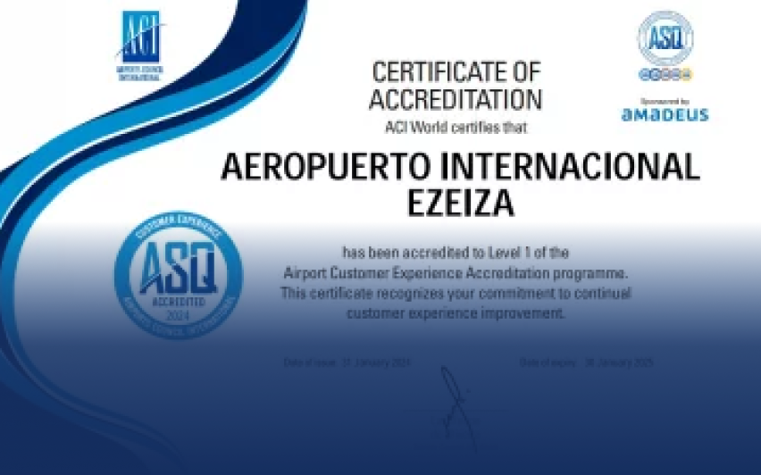 La terminal de Ezeiza recibió la acreditación de ACI en Customer Experience